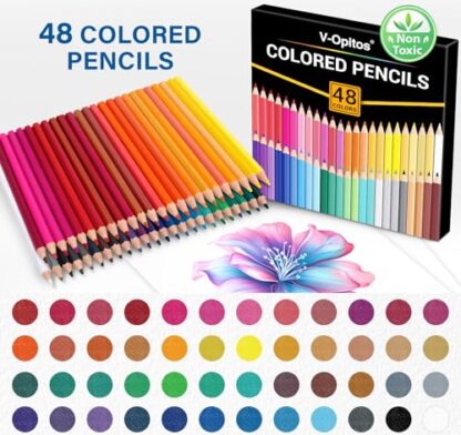 V-Opitos 48 Pack Colored Pencils Set, Pre-sharpened Coloring Pencils for Kids Beginners, Colored Pencils for Adult Coloring Books, Ideal Art Supplies for Sketching, Coloring & Painting - Image 3